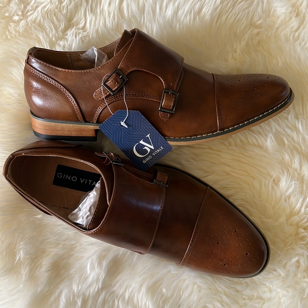 Gino Vitale brown leather monk strap dress shoes NWT size 9